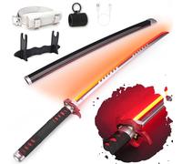 RENGENG - Épée tanjiro lumineuse du dieu du feu, 101,6 cm, réplique d'anime en plastique rechargeable avec ceinture et support, texture originale