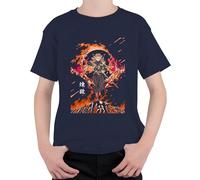 Rengoku Hashira Anime Épée Feu Cadeau Collectionneur Unisexe T-shirt Enfant, bleu marine, 152