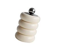 Rengue Distributeur Porte Cotons Tiges Anti Poussière, Récipient avec | Couvercle en Résine et Acrylique, Bille en Acier Inoxydable, Forme de Beignet Rétro, Rangement de Maquillage de Bureau