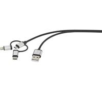 Renkforce Apple iPad/iPhone/iPod, USB 2.0 [1x USB 2.0 type A mâle - 1x USB 2.0 mâle Micro-B, Dock mâle Lightning, USB-C® mâle] 1.50 m gris foncé gainé