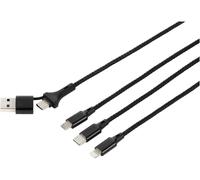 Renkforce Câble de charge USB USB 2.0 USB-A mâle, USB-C® mâle, USB-Micro-B mâle, Connecteur Lightning , USB-C® mâle 3.00 m alcantara noir connecteur aluminium