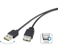 Câble USB USB 2.0 USB-A mâle, USB-A femelle 1.80 m noir connecteur utilisable des deux cotés, contacts dorés RF-4096113