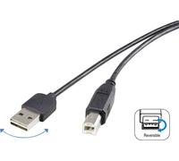 Câble USB USB 2.0 USB-A mâle, USB-B mâle 1.80 m noir connecteur utilisable des deux cotés, contacts dorés RF-4078644