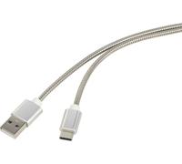 Renkforce Câble USB USB 2.0 USB-A mâle, USB-C® mâle 1.00 m argent gaine de câble en acier inoxydable RF-4888671
