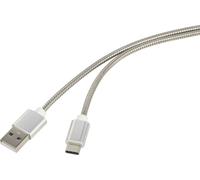 Renkforce Câble USB USB 2.0 USB-A mâle, USB-C® mâle 1.00 m argent gaine de câble en acier inoxydable RF-4888671