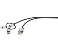 Renkforce Câble USB USB 2.0 USB-A mâle, USB-C® mâle, USB-Micro-B mâle, Connecteur Lightning 1.50 m gris foncé gainé RF3334580