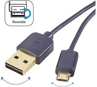 Renkforce Câble USB USB 2.0 USB-A mâle, USB-Micro-B mâle 1.00 m noir connecteur utilisable des deux cotés, contacts dorés RF-4139064