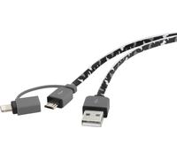 Renkforce Câble USB USB 2.0 USB-A mâle, USB-Micro-B mâle, Connecteur Lightning 0.20 m camouflage modèle plat, très flexible