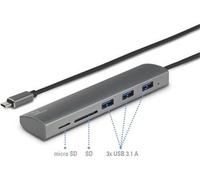 Renkforce Hub 3 ports USB 3.2 Gen 1 (USB 3.0) avec lecteur de carte SD intégré, avec boîtier aluminium Argent