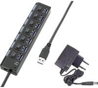 Renkforce Hub 7 ports USB 3.2 Gen 1 (USB 3.0) commutable individuellement, avec LED d'état, avec port de chargement iPad Noir