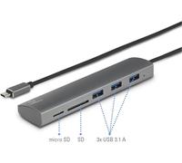 Renkforce RF-3374948 Hub USB 3 ports USB-A, SD, microSD USB 3.0 5 GBit/s avec lecteur de carte SD intégré, boîtier en aluminium argent