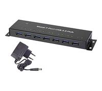 Renkforce RF-3955359 Hub USB 7 ports USB-A USB 3.0 5 GBit/s pour montage mural, boîtier métallique noir RF-3955359