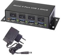 Renkforce RF-3955362 Hub USB 4 ports USB-A USB 3.0 5 GBit/s boîtier métallique, commutable individuellement, pour montage mural noir RF-3955362