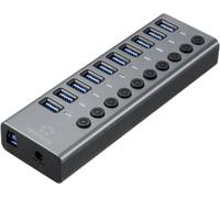 Renkforce RF-6027504 Hub USB 10 ports USB-A USB 3.1 Gen2 10 GBit/s commutable individuellement, boîtier en aluminium argent-noir RF-6027504