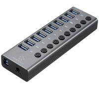 Hub USB 3.1 Renkforce RF-6027504 10 ports commutable individuellement, boîtier en aluminium argent-noir