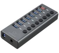 Renkforce RF-6049086 Hub USB 8 ports USB-A USB 3.2 Gen2 10 GBit/s commutable individuellement, avec LEDs de statut, boîtier en aluminium argent-noir RF-HUB-380