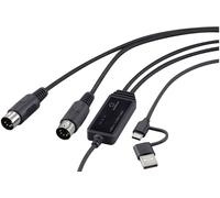 Renkforce RF-6439636 USB, MIDI Adaptateur [2x DIN mâle 5 pôles - 1x USB-C®, USB-A] noir 2 m