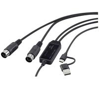 Renkforce RF-6439636 USB, MIDI Adaptateur [2x DIN mâle 5 pôles - 1x USB-C®, USB-A] noir 2 m