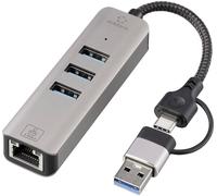 Renkforce RF-6856046 Hub USB 3 ports USB-A, RJ45 USB 3.2 Gen1 5 GBit/s avec port réseau intégré gris RF-EAWH-300
