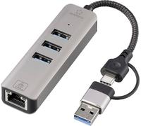 Renkforce RF-6856046 Hub USB 3 ports USB-A, RJ45 USB 3.2 Gen1 5 GBit/s avec port réseau intégré gris RF-EAWH-300