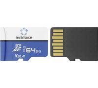 Renkforce RFEmSD64 Carte microSDXC 64 GB A1 Application Performance Class, v30 Video Speed Class avec adaptateur SD, Standard de
