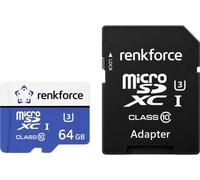 Renkforce RFmSD64 Carte microSDXC 64 GB A1 Application Performance Class, v30 Video Speed Class avec adaptateur SD, Standard de puissance A1
