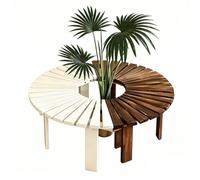 Renmlion Banc de Jardin Bancs circulaires en Bois d'extérieur, Semi-Circulaire Enveloppant Autour d'un Arbre, siège à Lattes Durable et résistant aux intempéries pour Porche/pelouse/Cour(Blanc,Round)