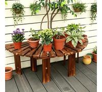 Renmlion Banc de Jardin de terrasse，Banc d'arbre Semi-Circulaire，bancs sans Dossier en Bois Massif，Tabouret de Loisirs，siège à Lattes extérieur Enveloppant，Support pour Plantes Toutes Saisons