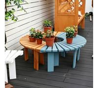 Renmlion Banc de terrasse de Jardin Enveloppant Autour d'un Banc d'arbre，siège extérieur à Lattes en Bois，Chaise de Cour résistante aux intempéries，bancs Semi-circulaires/Ronds(Wood Color,Half Round)