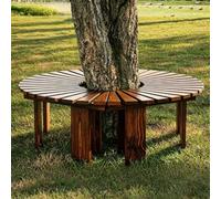 Renmlion Bancs d'extérieur enveloppants Autour d'un siège d'arbre，sièges de Patio Semi-circulaires，bancs d'arbres de Parc，sièges à Lattes rustiques，bancs de Jardin en Bois rustiques(Brun,Half Round)
