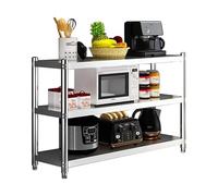 Renmlion Étagère de Rangement à 3 Niveaux en Acier Inoxydable，étagères métalliques sur Pied，Hauteur réglable pour Four à Micro-Ondes，étagères de Cuisine pour Garde-Manger，Restaurants(90x40x80cm)