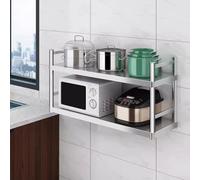 Renmlion Étagère en Acier Inoxydable à 2 Niveaux，étagère de Rangement Robuste pour Cuisine avec Garde-Corps，étagère en métal pour Micro-Ondes，pour Restaurant, Maison et Cuisine(150X35X40CM)