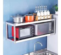 Renmlion Étagère Murale en Acier Inoxydable à 2 Niveaux，étagère de Rangement Murale pour Micro-Ondes，étagère à assaisonnements en métal，étagères de Cuisine flottantes，étagères Robustes(150X30X40CM)