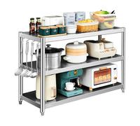 Renmlion Rack de Four à Micro-Ondes en Acier Inoxydable，Stand d'organisateur de comptoir de Cuisine à 3 Niveaux，Pot panoramique étagère de Rangement Robuste étagère en métal étagère(60x40x80cm)