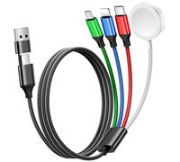 Renmou Chargeur pour Apple Watch, câble de charge multiple 4 en 2, type C/Lightning/Micro USB en nylon tressé essentiel de voyage compatible avec iWatch Ultra/SE/10-1, iPhone 17-11, multicolore (1,5 m