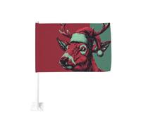 Renne avec chapeau de Père Noël rétro drapeau de voiture extérieur clip fenêtre 30 x 45 cm double face décoration de voiture
