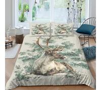 Renne dans une forêt hivernale enneigée, branches de pin fines Housse De Couette Ado Adulte Avec Taie D'oreiller, 3 Pièces Parure Microfibre Avec Fermeture Éclair, 3D Imprimé Motif Double（200x200cm）