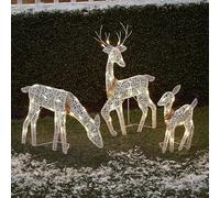 Renne de Noël avec lumières, 3 pièces/Ensemble de Rennes d'art en Fer Lumineux, décorations extérieures noël pour décorations Patio pelouse Cour