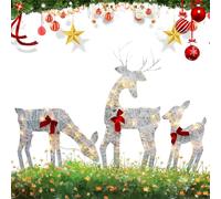 Renne de Noël éclairée - Figurine en fer de jardin avec ruban rouge Jingle Bell, art de jardin de Noël tout temps, éclairage LED sur l'énergie | Décoration festive pour les chemins de pelouse