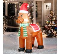 Renne de Noël gonflable de 122 cm avec bonnet de Père Noël, décoration | Polyester festif imperméable, gonflage rapide en quelques secondes, piquets de sol pour conditions venteuses, pliable