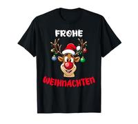 Renne drôle avec Chapeau de Noël, Boules et Salutations T-Shirt