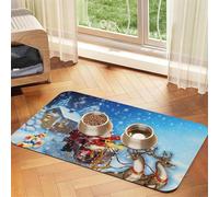 Renne du Père Noël,Tapis d'alimentation pour Animaux de Compagnie, Sets de Table en Cuir PU pour Chats et Chiens,40x60cm