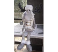 Renne en peluche gris beige assis