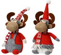 Renne en polyester gris avec chapeau rouge - 30cm