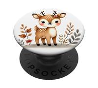 Renne Faon cerf Mignon Petit cerf avec Couronne Florale PopSockets PopGrip Adhésif