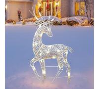 Renne Lumineux Noël Exterieur, Cerf Illuminé Décor Noël, Renne Noel Exterieur LED, Decoration Noel Exterieur en Métal pour Fête, Jardin, Cour, Vacances, Décoration d'hiver