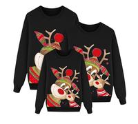 Renne Pull de Noël pour la Famille Femme Homme Enfants Longue Manches Tops Christmas Sweater Pulls De Noël Familles Col Rond Christmas Sweat-Shirt Hiver Chaud Santa Wapiti Imprimé Assortis Homme05