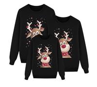 Renne Pull de Noël pour la Famille Femme Homme Enfants Longue Manches Tops Christmas Sweater Pulls De Noël Familles Col Rond Christmas Sweat-Shirt Hiver Chaud Santa Wapiti Imprimé Assortis Enfant 07
