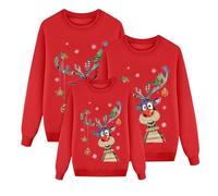 Renne Pull de Noël pour la Famille Femme Homme Enfants Longue Manches Tops Christmas Sweater Pulls De Noël Familles Col Rond Christmas Sweat-Shirt Hiver Chaud Santa Wapiti Imprimé Assortis Enfant04