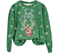 Renne Pull Femme Pull De Noel pour La Longue Manches Tops Christmas Sweater Pulls De NoëL Col Rond Christmas Sweat-Shirt Hiver Chaud Santa Wapiti Imprimé Assortis Tops Oversize Sweatshirt
